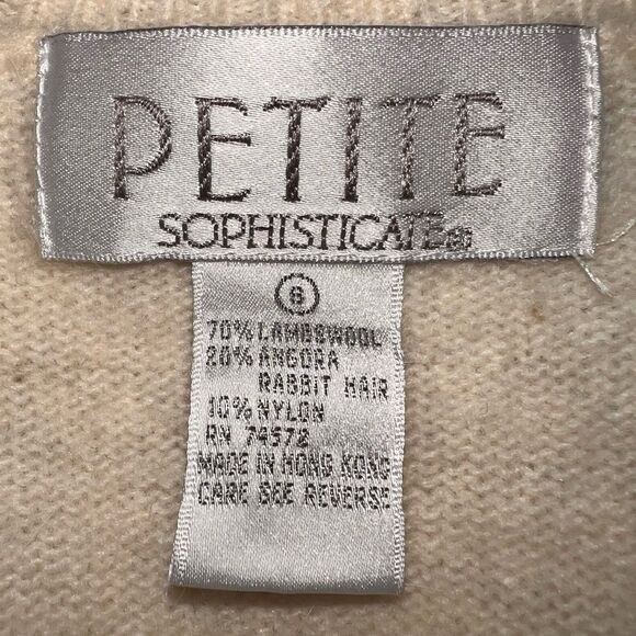 Vintage Petite Sophisticate Ivory Angora Wool Beaded Pearl Cardigan Sweater 8P - Picture 5 of 7